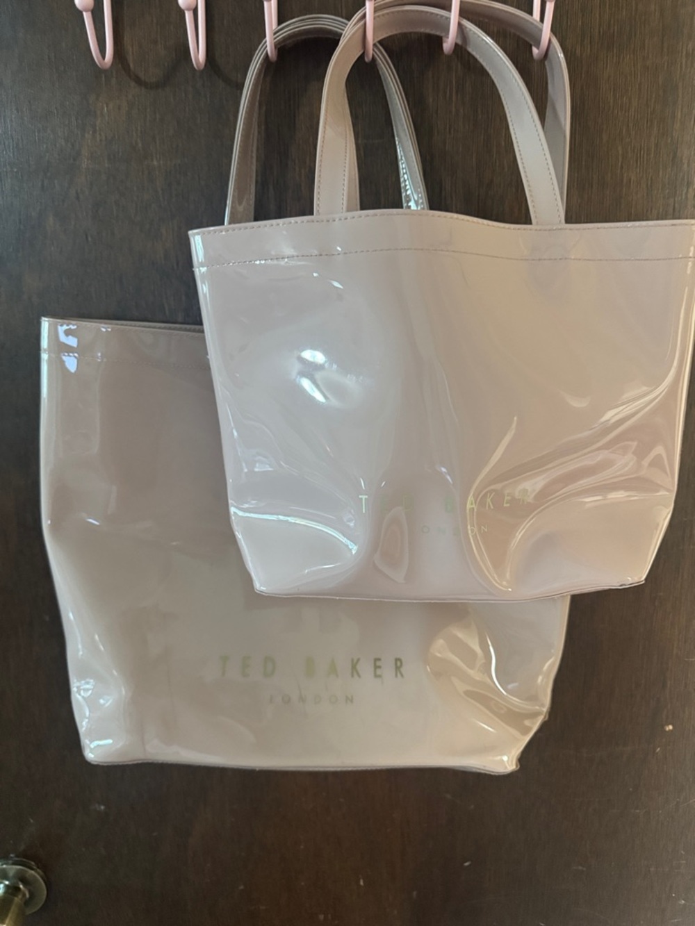 Ted Baker Cream Patent Tote with Decorative Bow (2-Pieces/Large & Small) - Picture 6 of 6